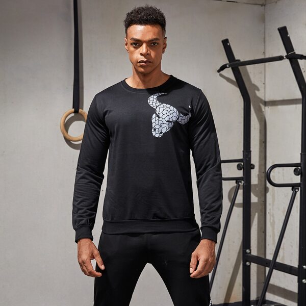 

Men Geo Cattle Print Sports Sweatshirt, Black