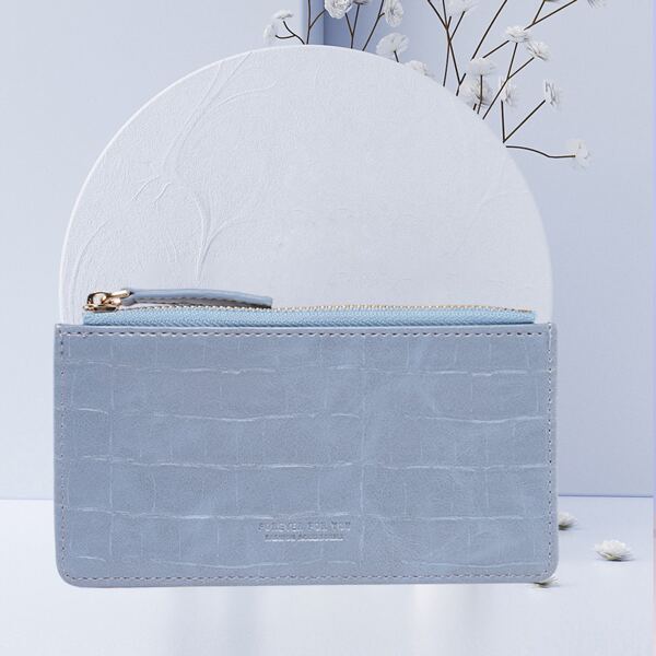 

Crocodile Embossed Card Holder, Blue