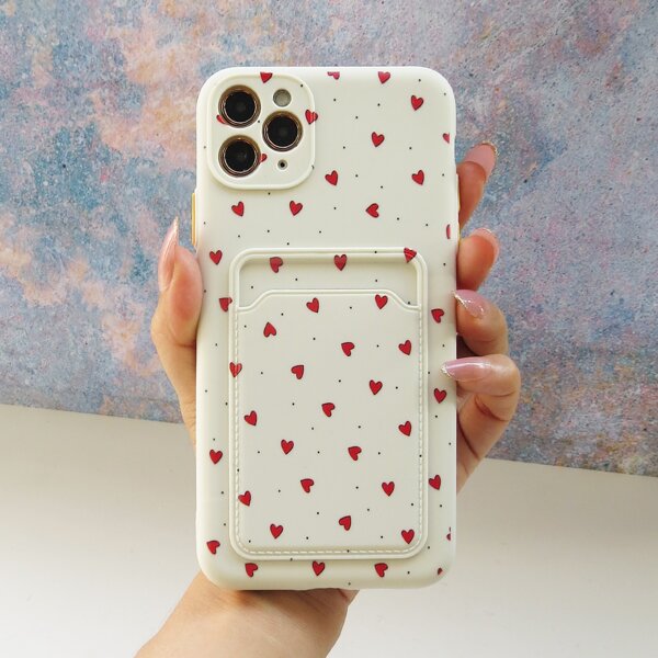 

Heart Pattern Phone Case With Card Slot, Multicolor
