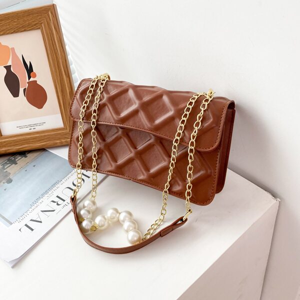 

Geometric Pattern Faux Pearl Decor Square Bag, Brown