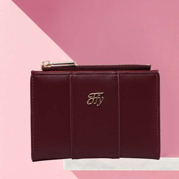 

Metal Patch Stitch Detail Small Wallet, Burgundy