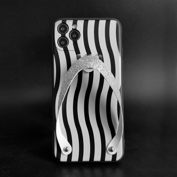 

Wavy Line Flip Flop Design Hand Strap Phone Case, Black and white
