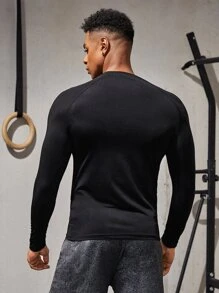 Fitness Boyfriend Style Men High Stretch Bull Print Sports Tee Workout Tops - Black - View 2