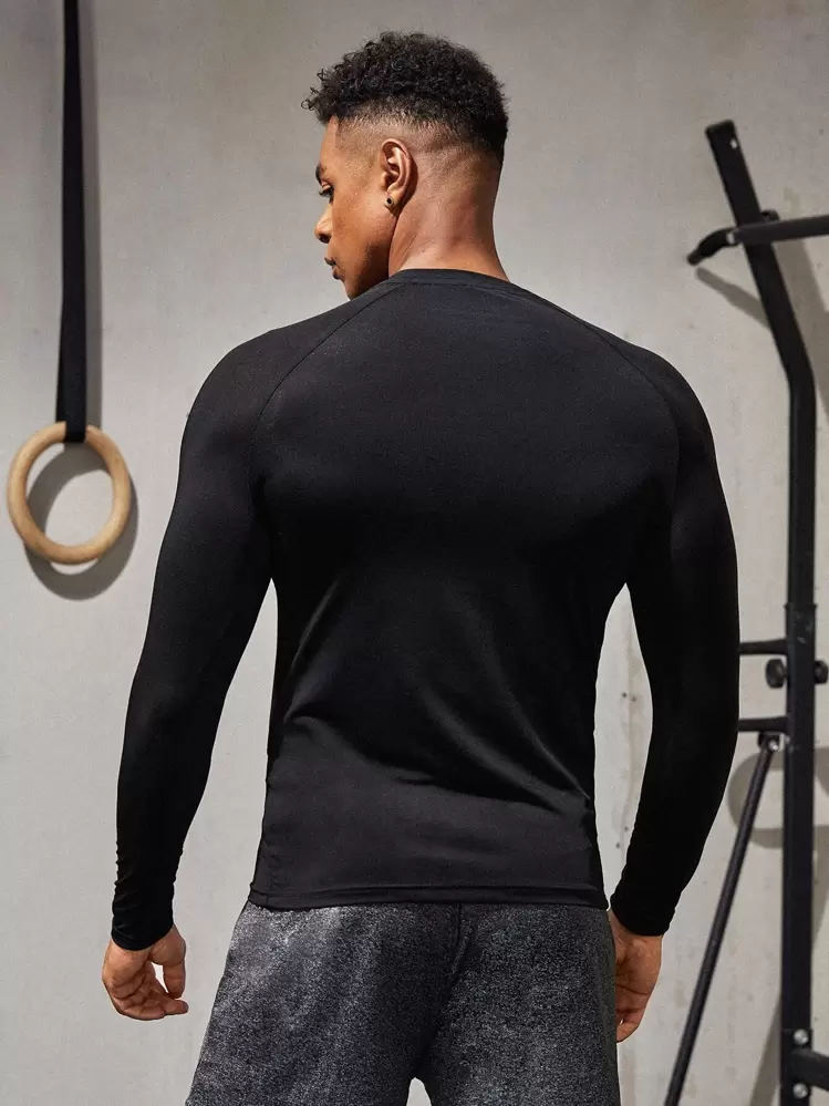 Fitness Boyfriend Style Men High Stretch Bull Print Sports Tee Workout Tops - Black - View 2
