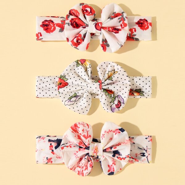 

3pcs Baby Flower Print Bow Decor Hair Band, Multicolor