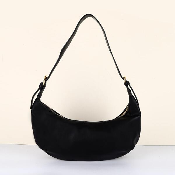 

Minimalist Zipper Baguette Bag, Black