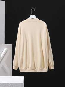 Shortnsply Drop Shoulder Shark & Letter Pattern Pullover - Apricot - View 2