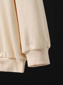 Shortnsply Drop Shoulder Shark & Letter Pattern Pullover - Apricot - View 3