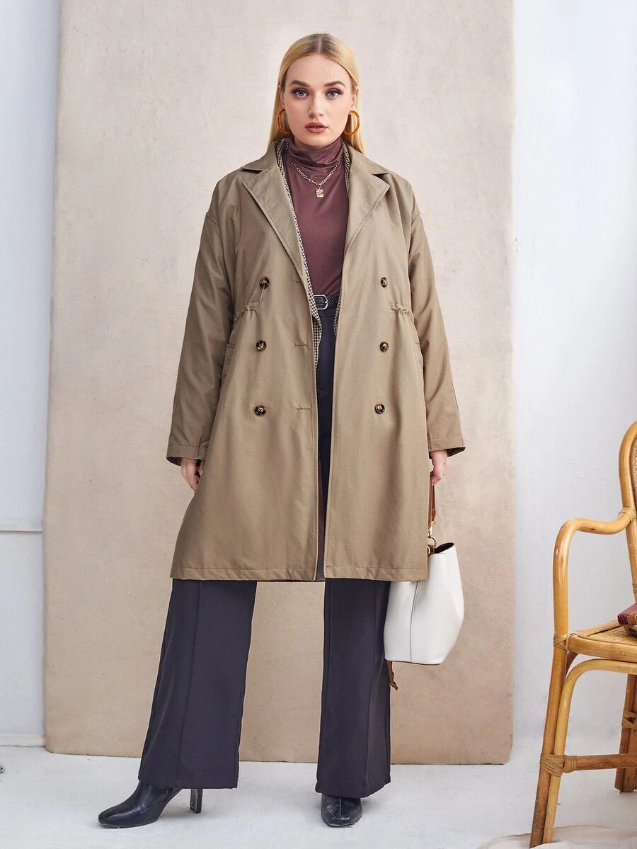 SHEIN Frenchy Gabardina de hombros caídos con botones - Caqui - Ver 1