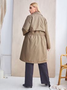 SHEIN Frenchy Gabardina de hombros caídos con botones - Caqui - Ver 2