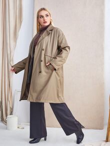 SHEIN Frenchy Gabardina de hombros caídos con botones - Caqui - Ver 4