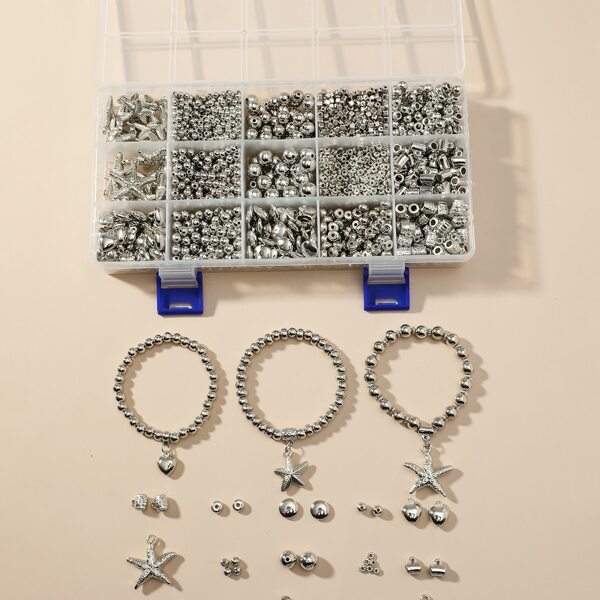 

1box Bead & Heart DIY Jewelry Accessory, Silver