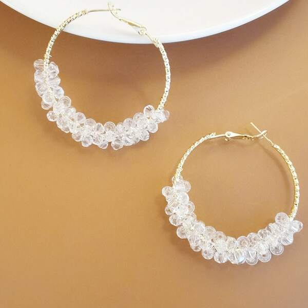 

Crystal Decor Hoop Earrings, Gold