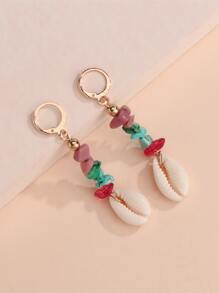 石頭裝飾貝殼耳墜 - 彩色 - 查看 3