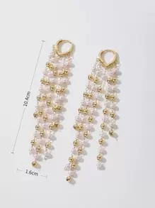 Andkiss 假珍珠流蘇裝飾耳環 - 金黃色 - 查看 3