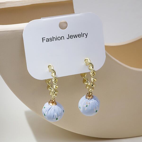 

Flower Print Ball Drop Earrings, Baby blue