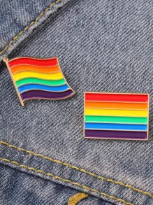 دبوس زخرفة بتصميم علم مخطط بقوس قزح LGBT 2 قطع - متعدد الألوان - مشاهدة 1