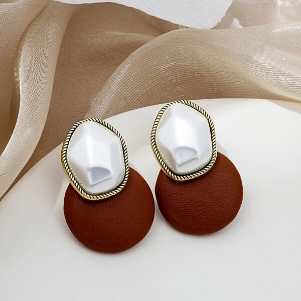 

Faux Pearl Decor Geometric Earrings, Brown