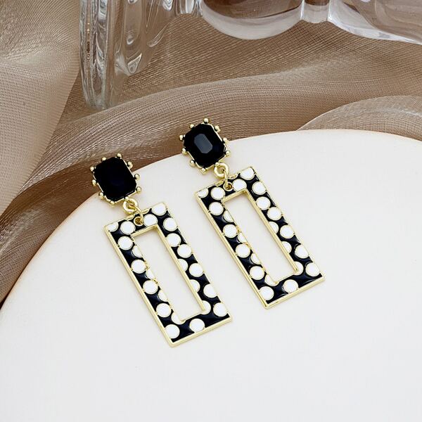 

Geometric Drop Earrings, Black and white