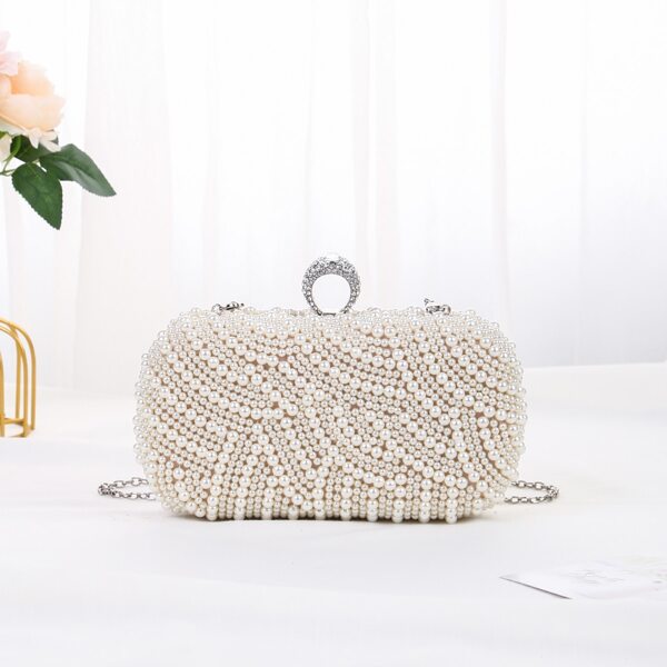

Allover Faux Pearl Decor Box Bag, Beige