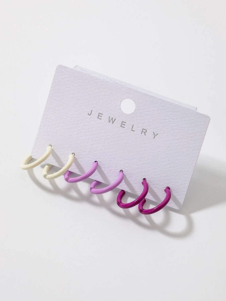 3雙簡約耳墜 - 彩色 - 查看 1