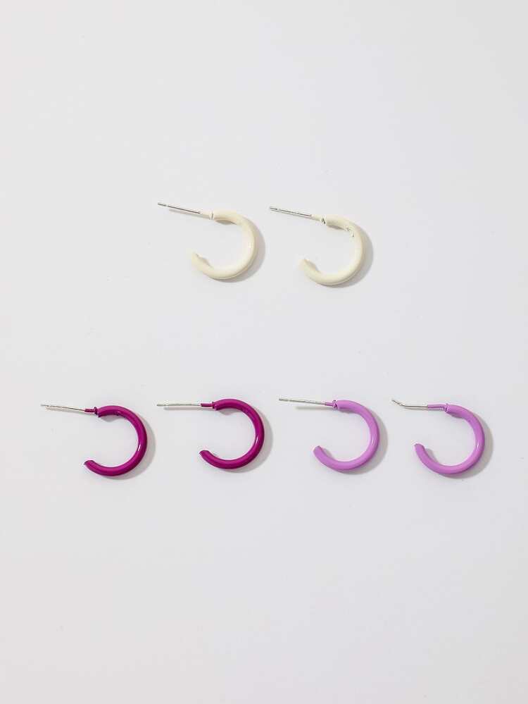 3 pares Pendientes de aro simple - Multicolor - Añade 3