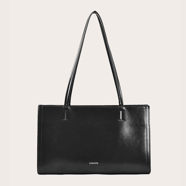 

Minimalist Letter Detail Tote Bag, Black