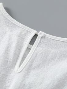 SHEIN Bộ hai mảnh Gái Nút Cao thấp Viên lá sen màu trơn Ăn mặc đẹp - Xanh và trắng - Xem 3