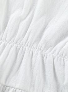 SHEIN Bộ hai mảnh Gái Nút Cao thấp Viên lá sen màu trơn Ăn mặc đẹp - Xanh và trắng - Xem 4