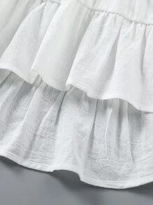 SHEIN Bộ hai mảnh Gái Nút Cao thấp Viên lá sen màu trơn Ăn mặc đẹp - Xanh và trắng - Xem 5