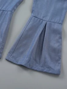 SHEIN Bộ hai mảnh Gái Nút Cao thấp Viên lá sen màu trơn Ăn mặc đẹp - Xanh và trắng - Xem 6