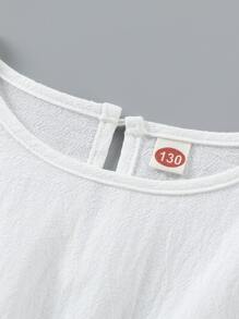 SHEIN Bộ hai mảnh Gái Nút Cao thấp Viên lá sen màu trơn Ăn mặc đẹp - Xanh và trắng - Xem 7