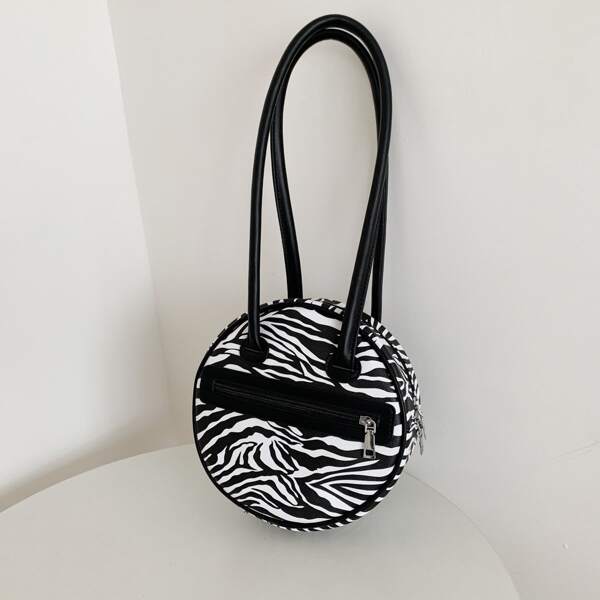 

Zebra Striped Pattern Circle Bag, Black and white