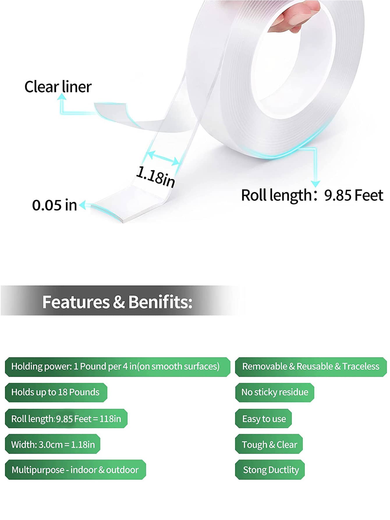 1Roll 9.85FT/3M Multipurpose Double Sided Adhesive Tape,Daily Clear Applicable Strong Ductility Sealing Strip Rubber Seal,Easy To Use Christmas For Holiday Gift Giving