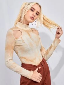 ROMWE Camiseta de tie dye con abertura de canalé - Multicolor - Ver 1