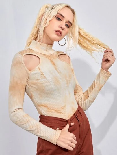 ROMWE Áo thun nữ Cắt ra Gân đan