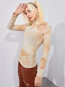 ROMWE Camiseta de tie dye con abertura de canalé - Multicolor - Ver 2