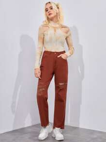 ROMWE Camiseta de tie dye con abertura de canalé - Multicolor - Ver 5