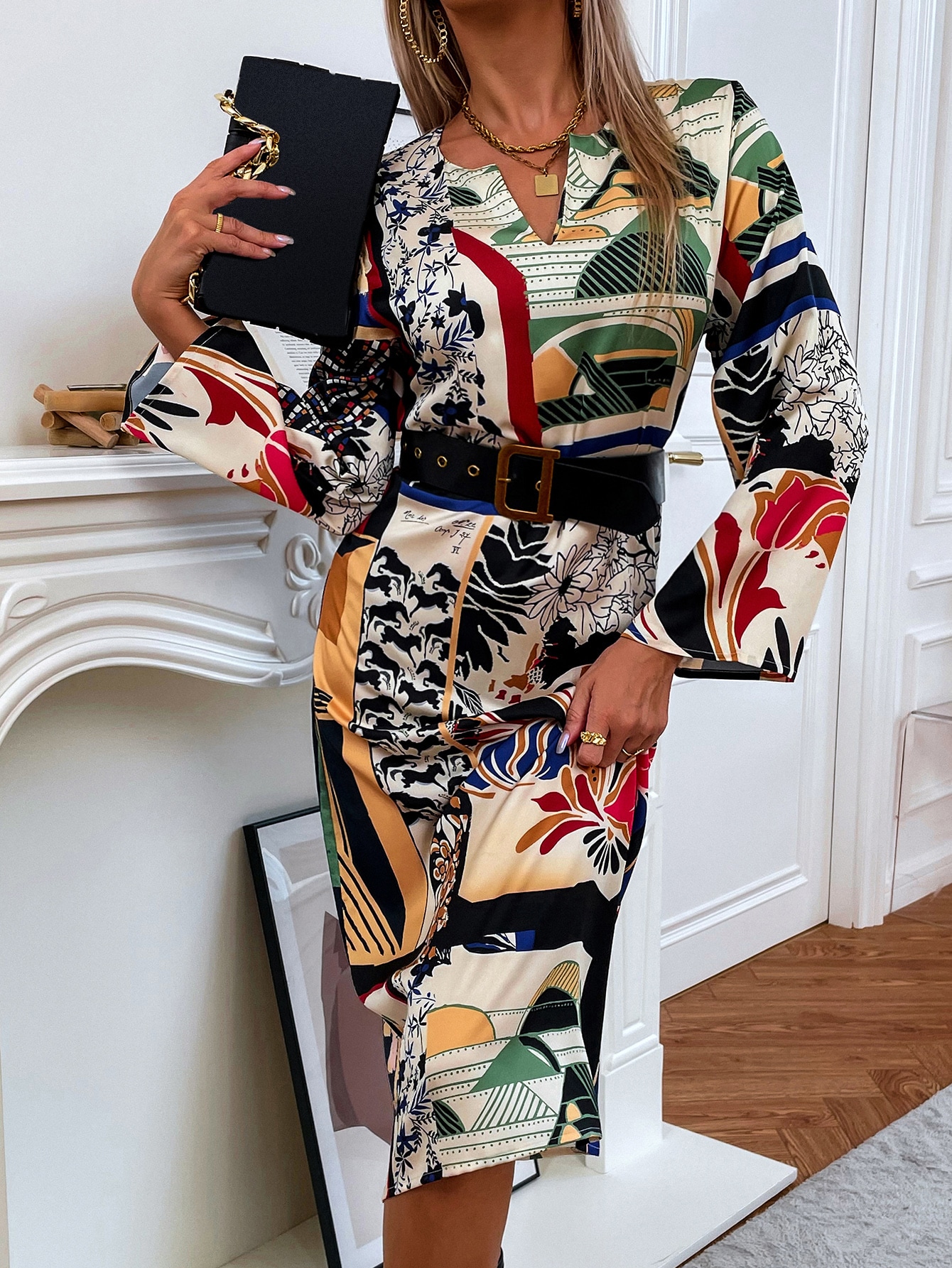 chain patchwork print dress