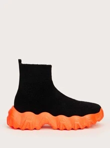 CUCCOO BASICS Knit Detail Slip On Sock Sneakers Tainers - Black - View 3