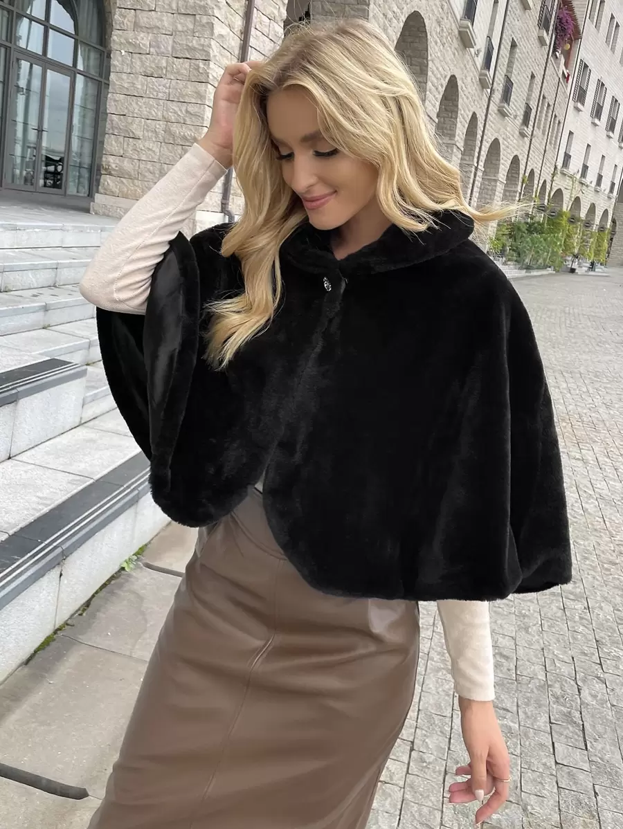 單釦斗篷外套 - 黑色 - 查看 1