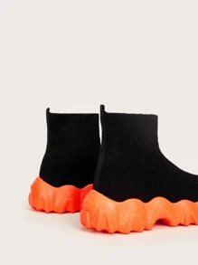 CUCCOO BASICS Knit Detail Slip On Sock Sneakers Tainers - Black - View 6