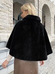 單釦斗篷外套 - 黑色 - 查看 2