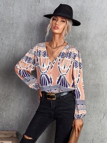 GENKIRA Áo sơ mi nữ Nút Hình học Giải trí - Nhiều màu - Xem 3