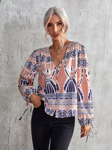 GENKIRA Áo sơ mi nữ Nút Hình học Giải trí - Nhiều màu - Xem 4