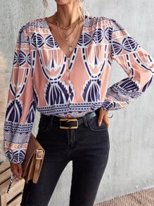 GENKIRA Áo sơ mi nữ Nút Hình học Giải trí - Nhiều màu - Xem 5