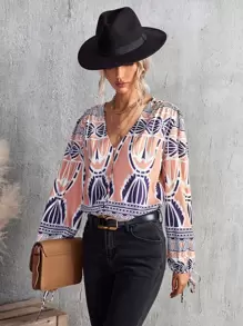 GENKIRA Áo sơ mi nữ Nút Hình học Giải trí - Nhiều màu - Xem 6