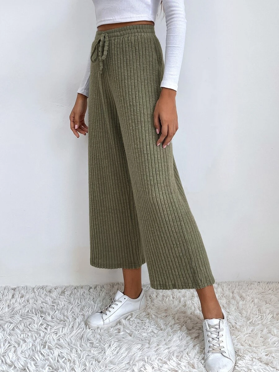 Muchica Quần nữ Thắt nút màu trơn Giải trí - màu xanh lá - Xem 1