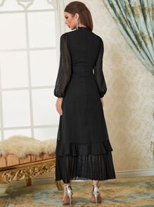 Vestido de lunares ribete fruncido bajo con fruncido - Negro - Ver 2