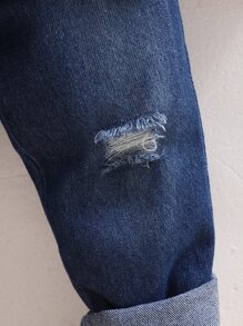 SHEIN Young Boy Slogan And Fire Print Pullover & Elastic Waist Ripped Frayed Jeans - Multicolor - View 4